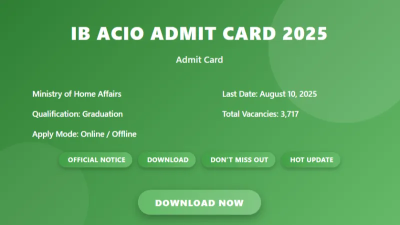 IB ACIO Exam Admit Card 2025 : Check Admit Card Status 