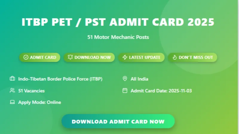 ITBP 51 Motor Mechanic PET/PST Admit Card 2025