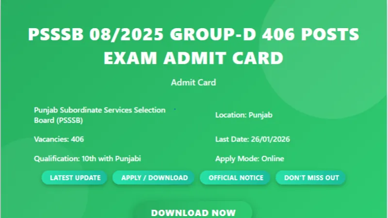PSSSB Group‑D 406 Posts Exam Admit Card 2026