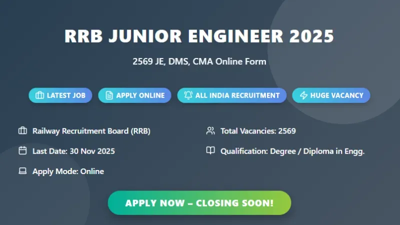 RRB 2569 Junior Engineer Vacancy Online Form 2025